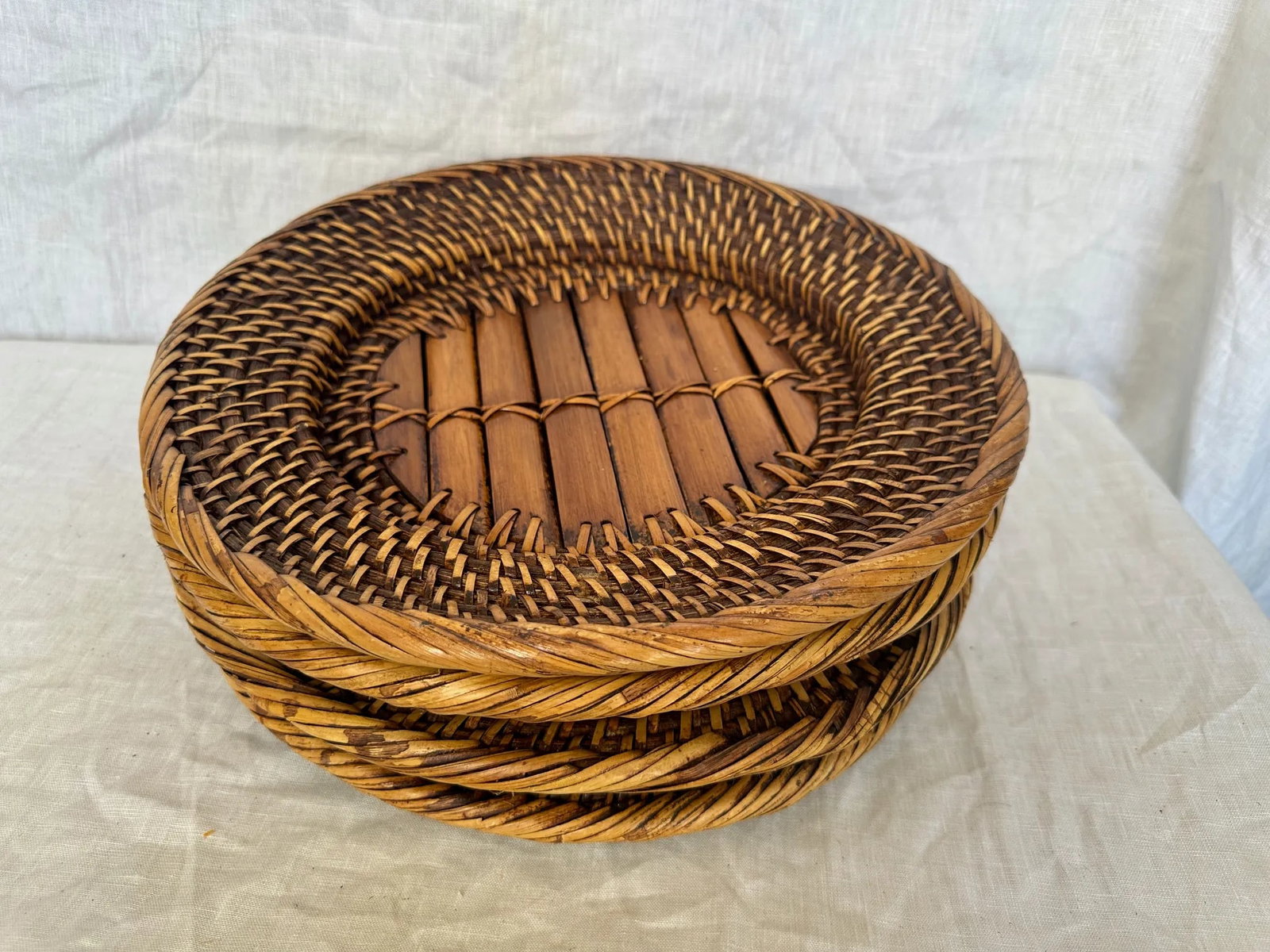 Set of 4 Woven Rattan & Bamboo Plate Chargers - 3