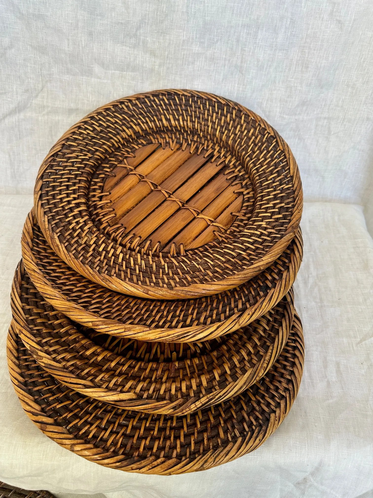 Set of 4 Woven Rattan & Bamboo Plate Chargers - 4