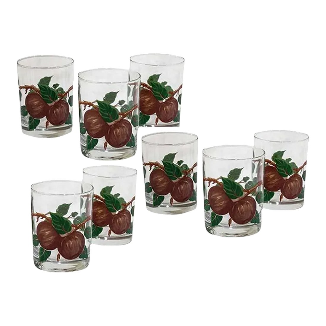 1960"s Franciscan Apple on the Rocks Glasses - Set of 8: Set of 8 mid-century Franciscan on the rocks cocktail glasses in the rare double Apple pattern. Condition: Alterations: Original Condition Unaltered Imperfections: Some Imperfections Condition