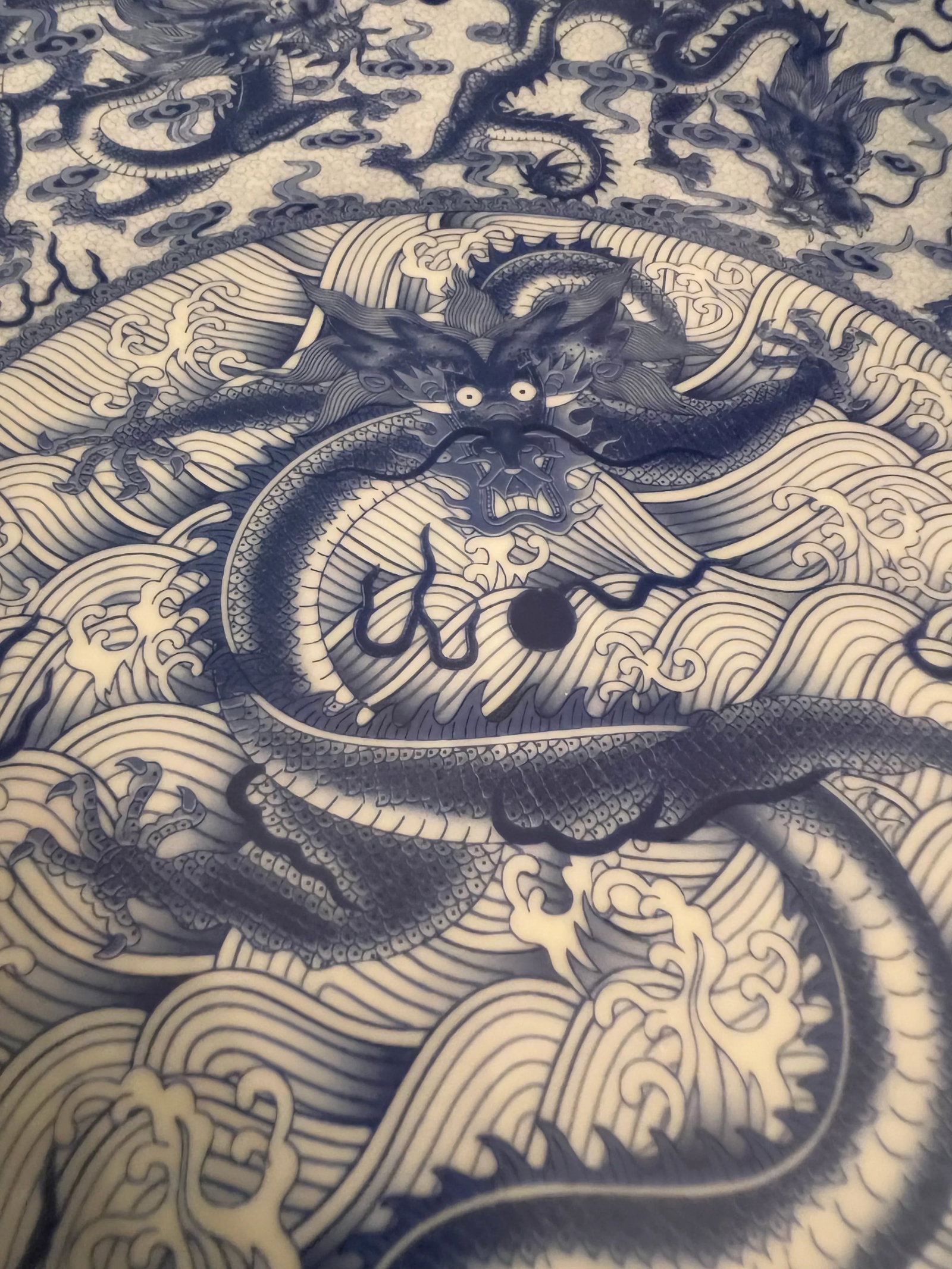 Large Chinese Blue & White Porcelain Dragon Charger Chinoiserie - 7