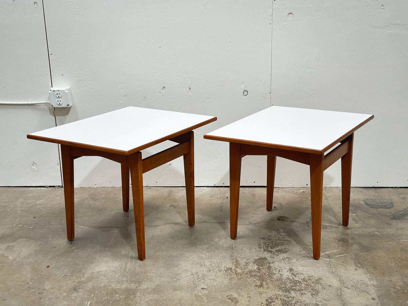 1960s Jens Risom Side Tables - Midcentury Danish Modern - Pair Walnut Formica Floating Top End Table - 3
