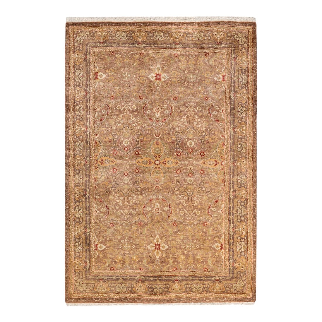 Mogul, One-of-a-Kind Hand-Knotted Area Rug - Yellow, 4' 2" x 6' 0": With understated palettes and allover designs, the rugs in the Mogul Collection will bring timeless sophistication to any room. Influenced by a spectrum of Turkish, Indian, and Persian designs, the
