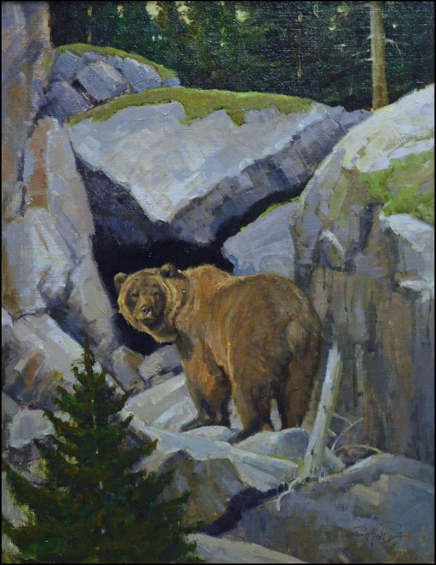 John Demott "Before the Big Sleep" Original Oil Painting on Canvas Hand Signed Framed Bear - 2