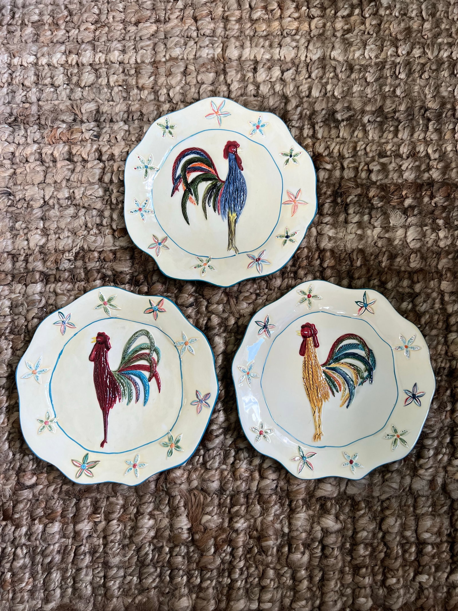 Whimsical Rooster Plates Set of 3 - 3