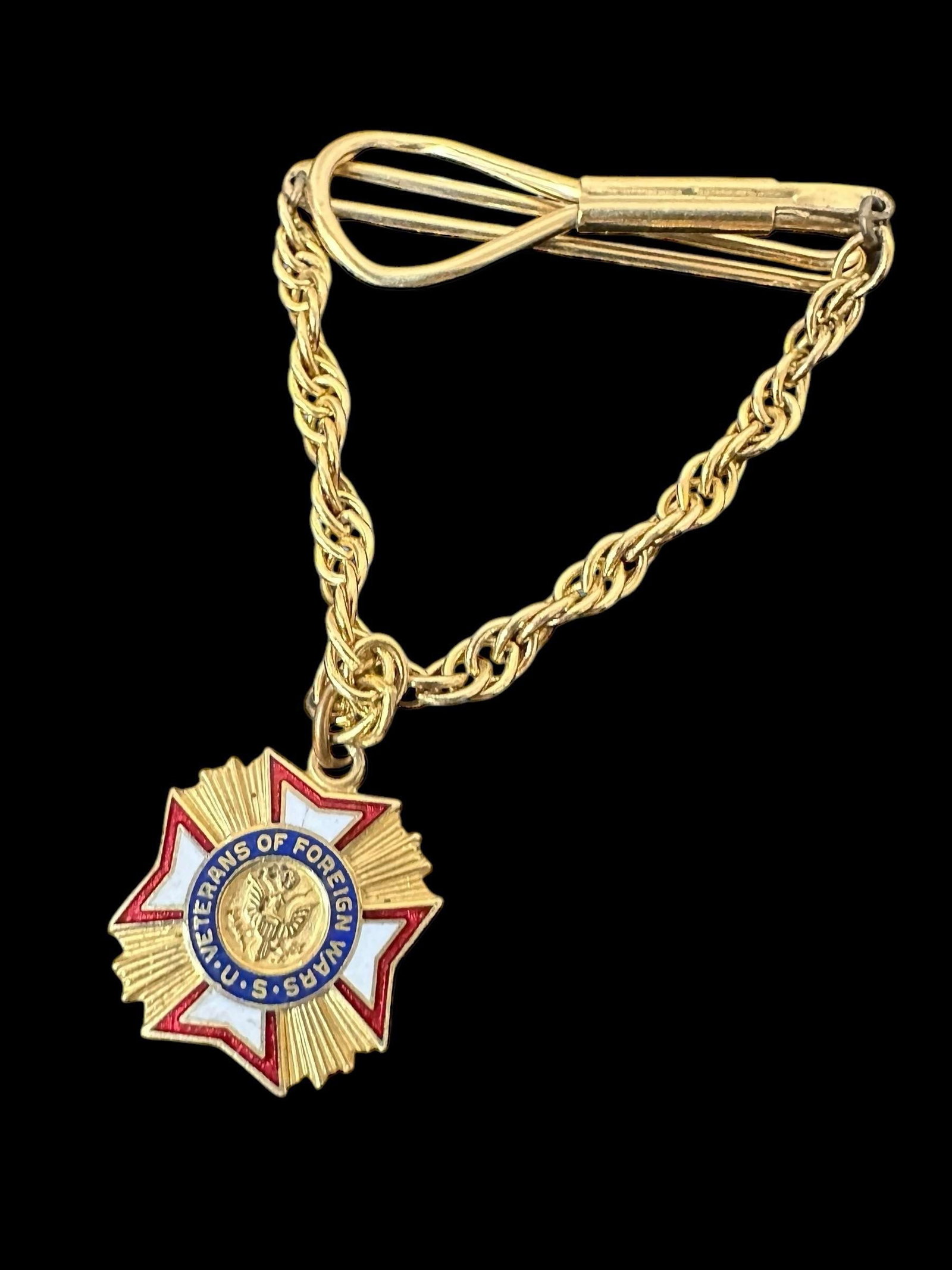 Mid 20th Century Vintage U.S. Veterans of Foreign Wars Tie Clip Clasp Hanging Tie Bar - Set of 2 - 2