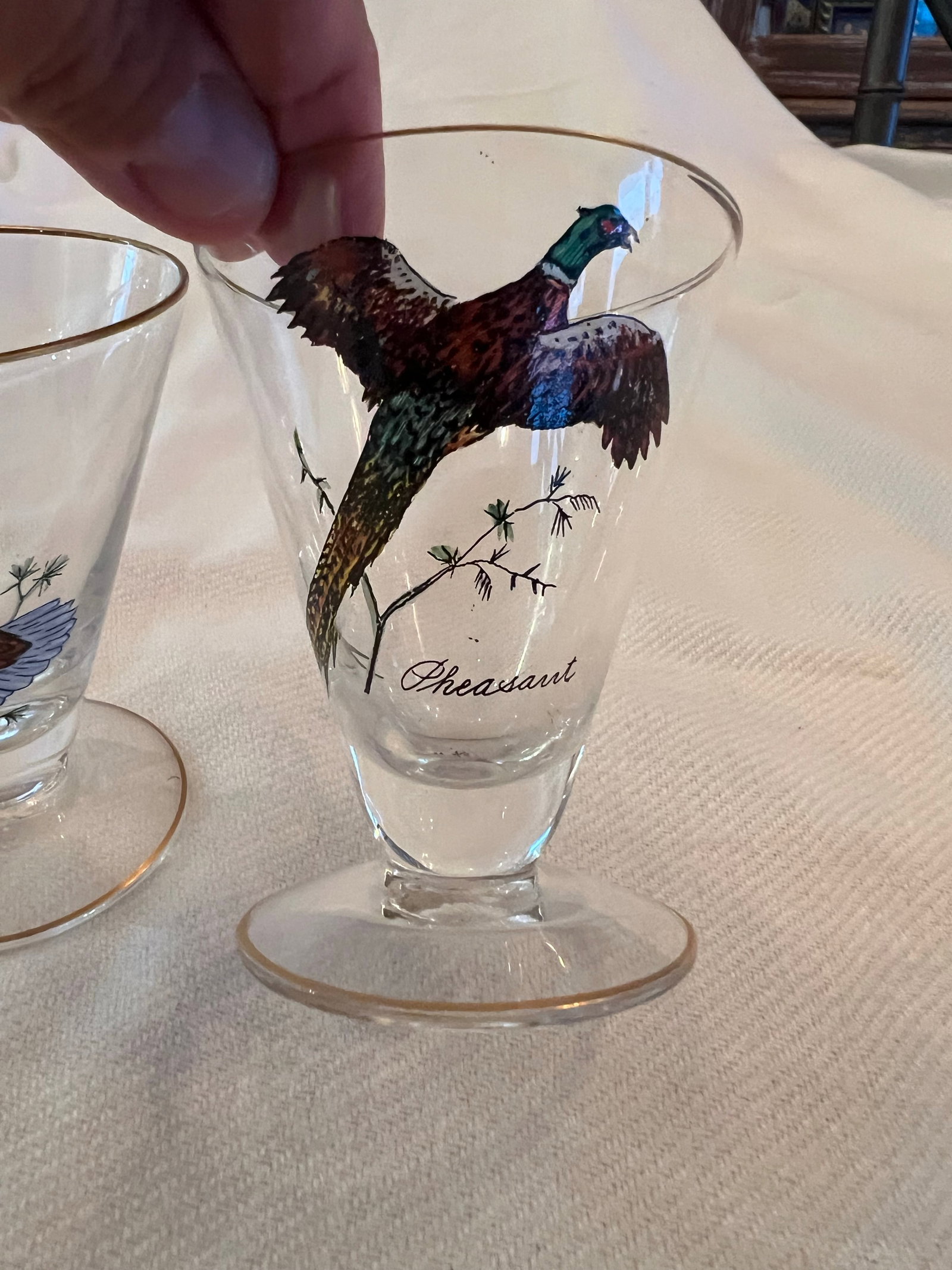 Mid Century Cordial Glasses With Wild Birds a Pair - 2