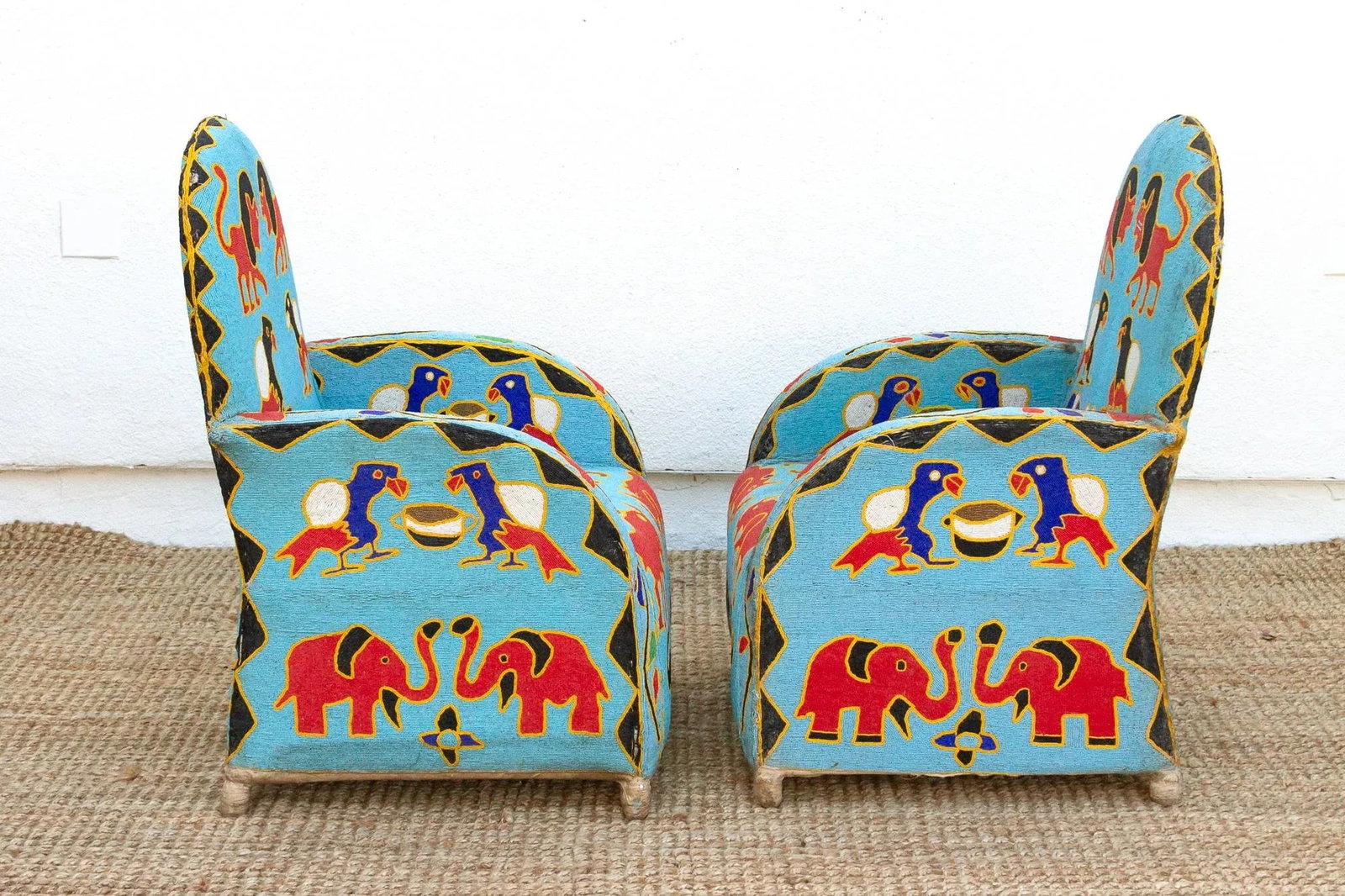 Pair of African Safari Beaded Chairs - 5