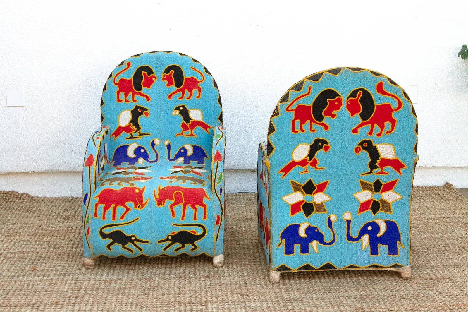 Pair of African Safari Beaded Chairs - 7