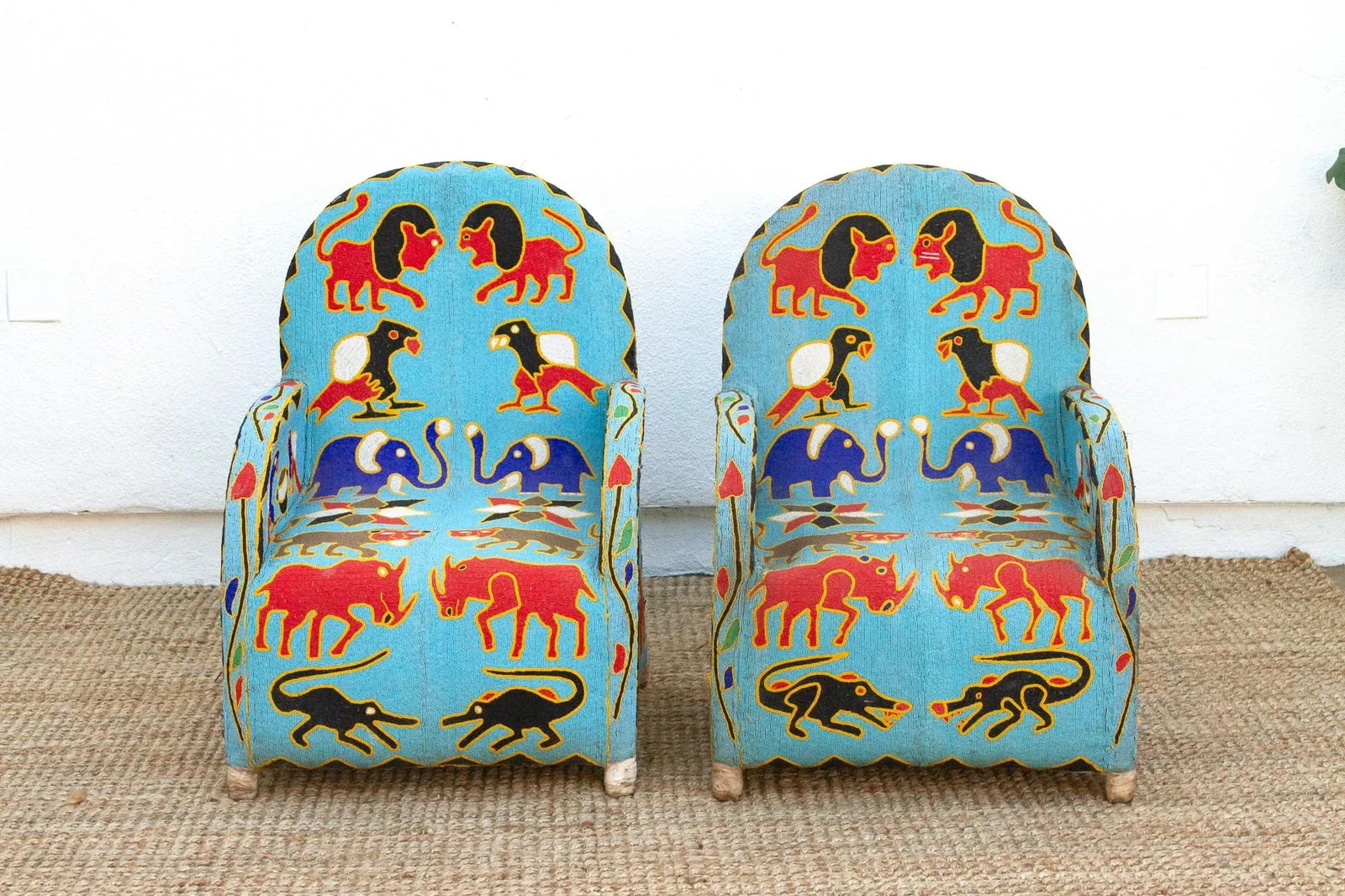 Pair of African Safari Beaded Chairs - 8
