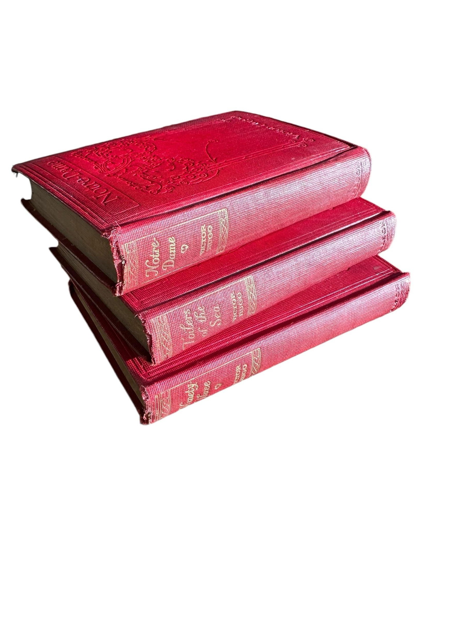 Antique Red Hardcover Victor Hugo Books- Set of 3 - 4