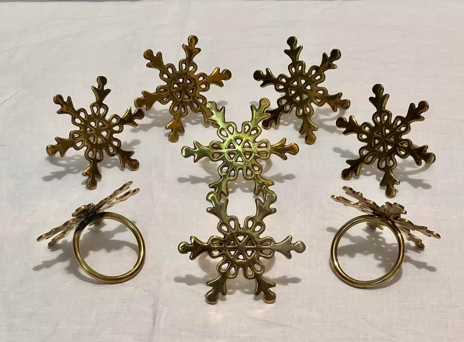 Exquisite Vintage Holiday Brass Snowflake Napkin Rings - Set of 8 - 2
