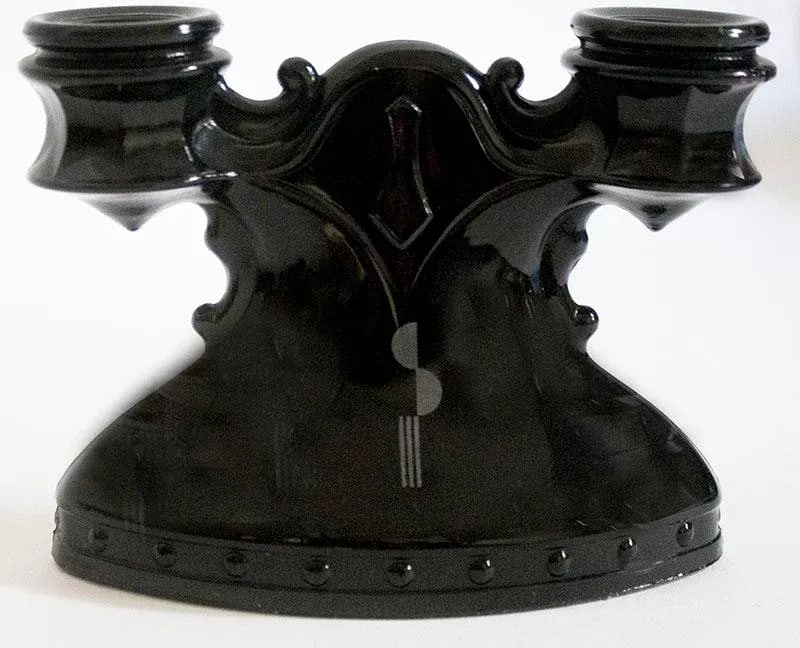 Art Deco Black Glass Candle Holders - a Pair - 3