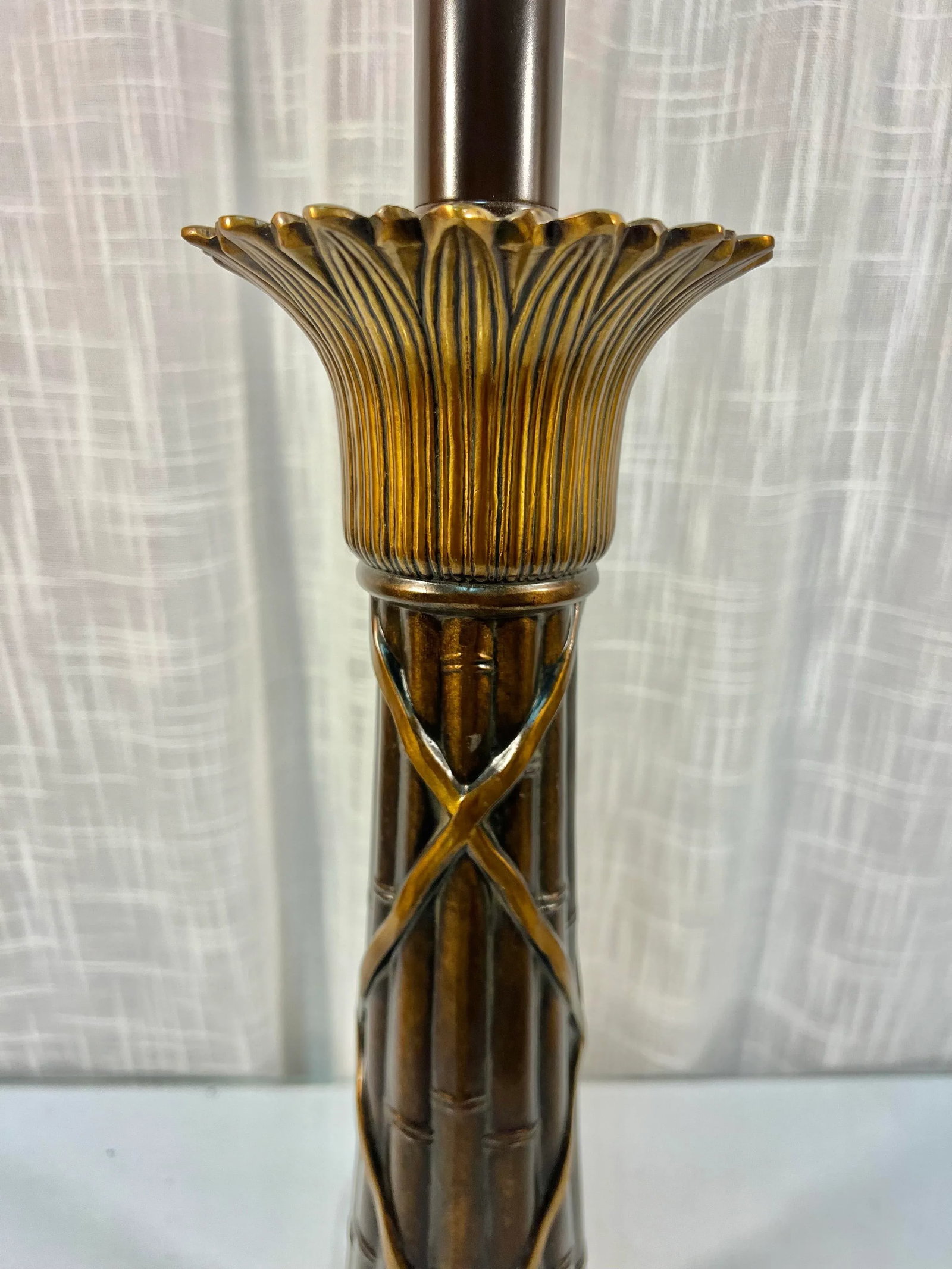 Vintage French Empire Neoclassical Faux Bamboo Tole Column Table Lamp and Empire Pleated Silk Shade - 6