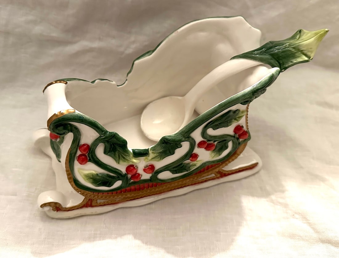 Fitz & Floyd "Santa's Flight" Cranberry Server & Spoon Set - 2