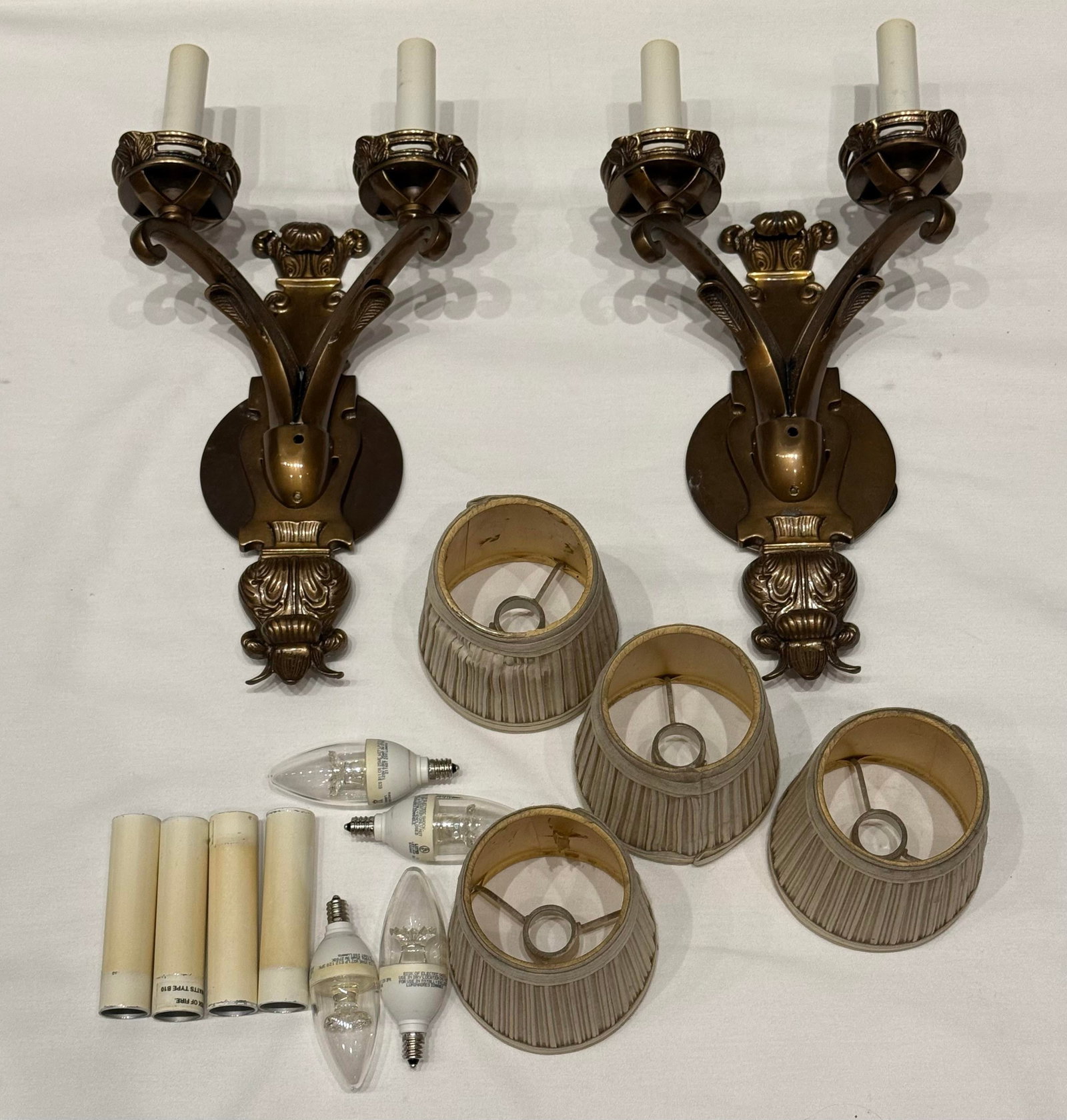 French Neoclassical Style Bronze Electrified Wall Sconces - a Pair - 12