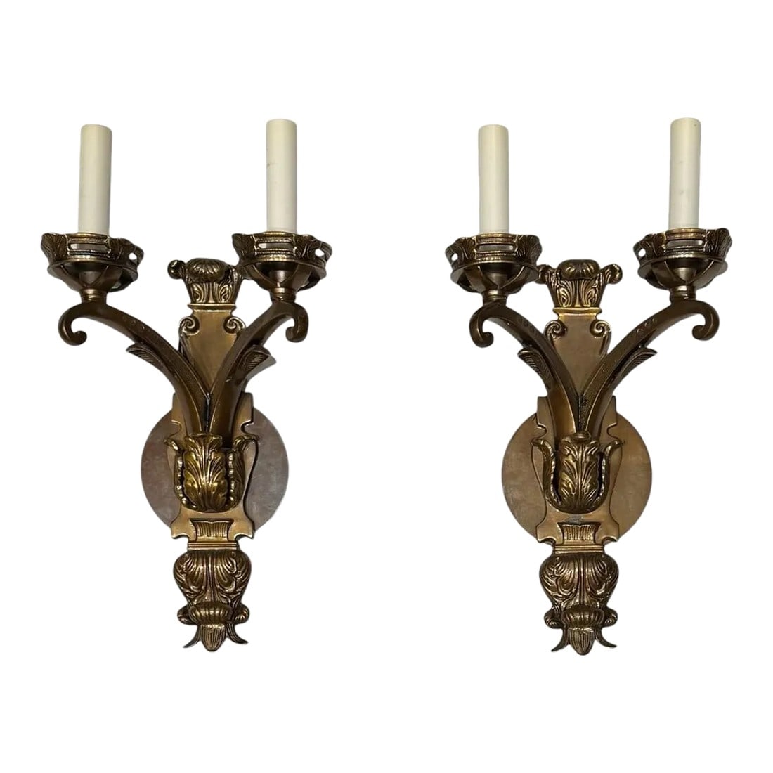 French Neoclassical Style Bronze Electrified Wall Sconces - a Pair (1 of 12)