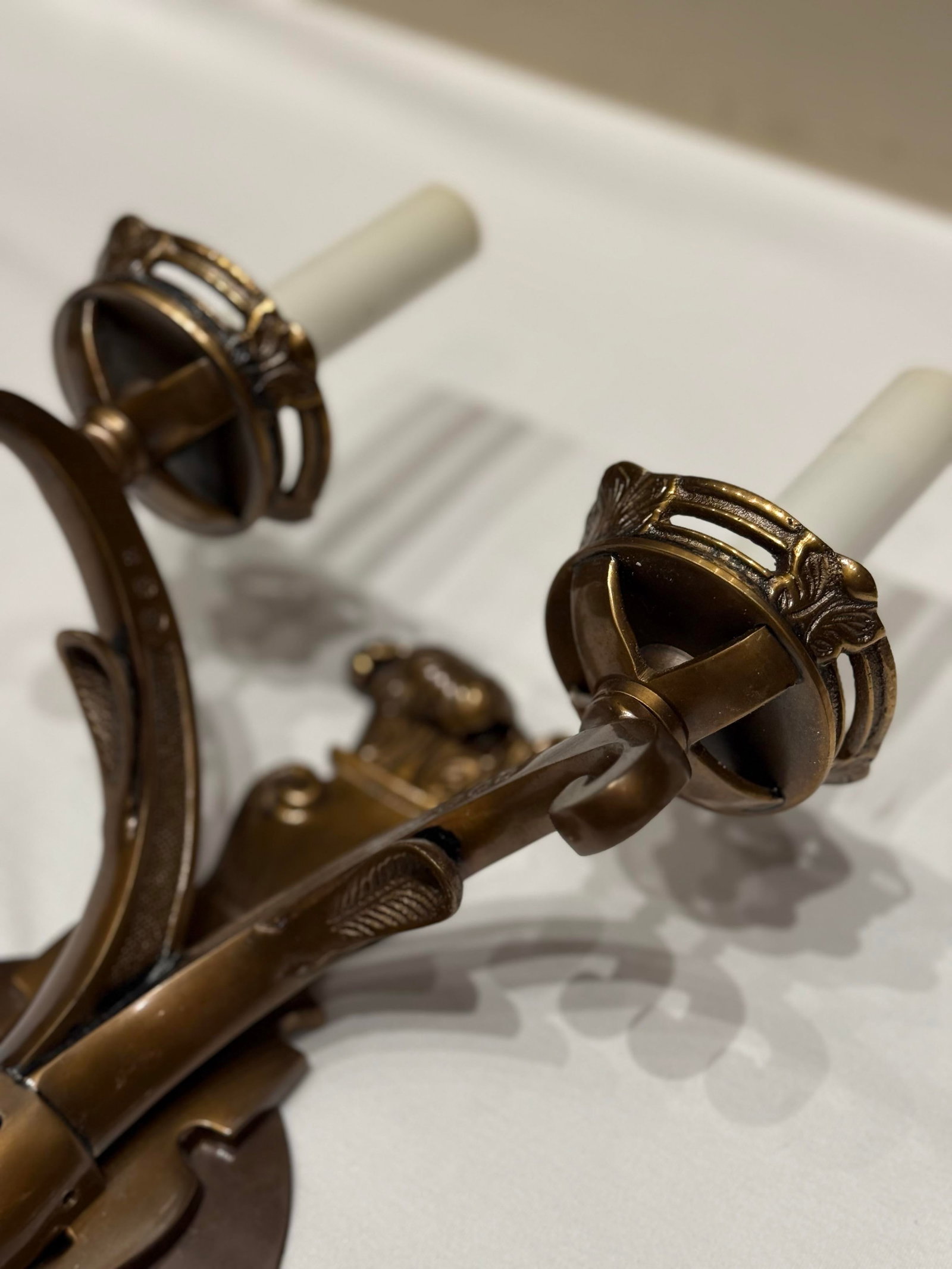 French Neoclassical Style Bronze Electrified Wall Sconces - a Pair - 7