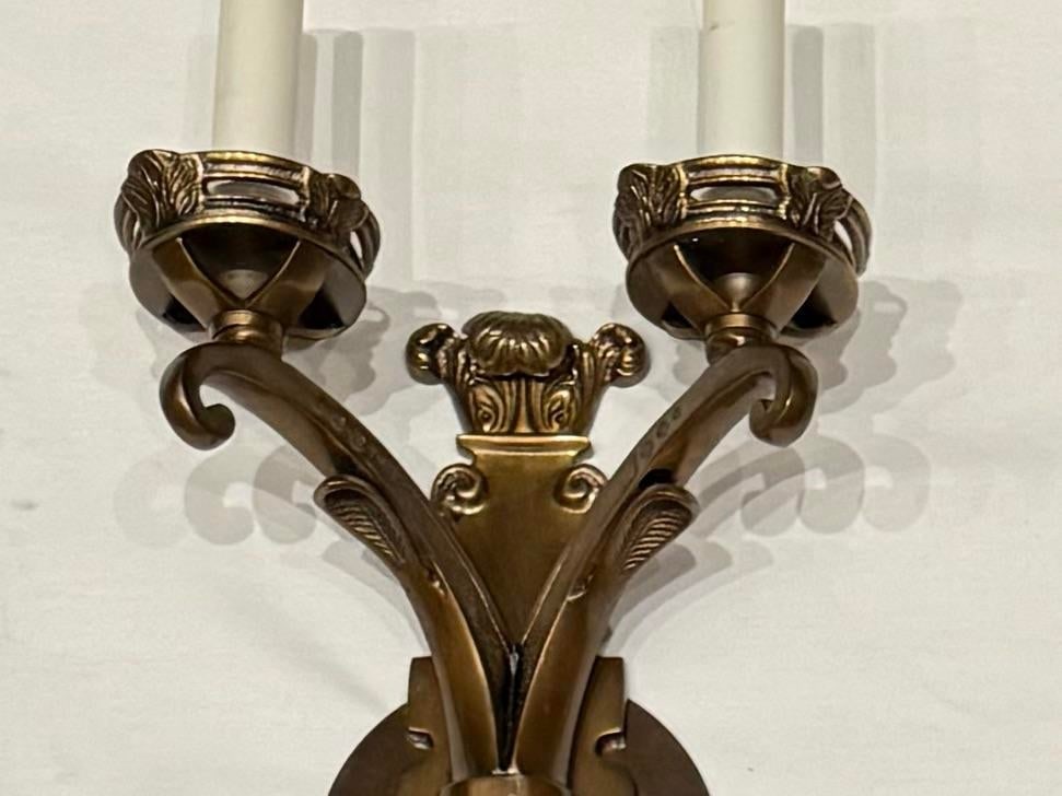 French Neoclassical Style Bronze Electrified Wall Sconces - a Pair - 8