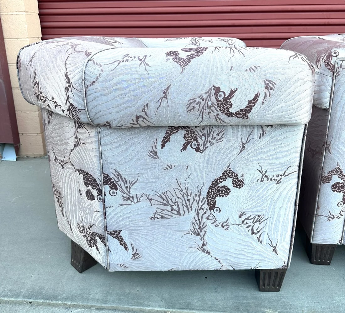 Vintage Pair of Scalamandre Silk Damask Club Chairs - 7