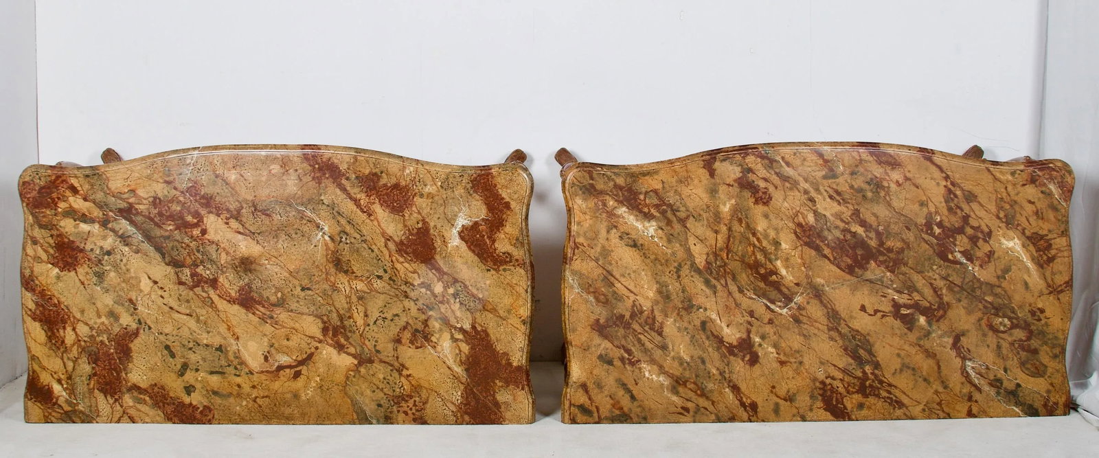 Flamboyant Pair of Painted and Gilded Consoles, Faux Marble Top, Haute Hollywood - 12