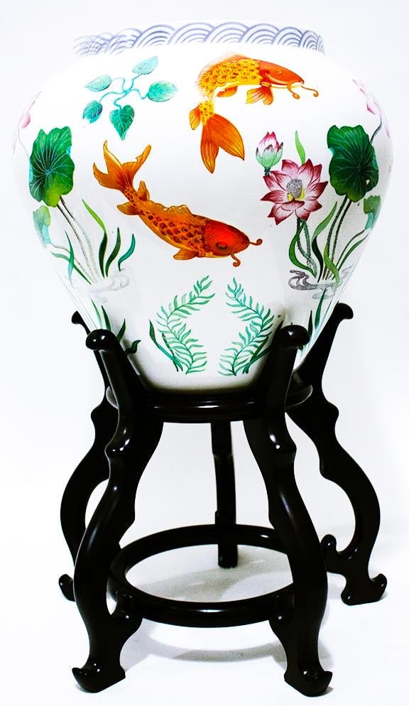 The Vase of the Golden Carp by Zhe-Zhou Jiang for Franklin Mint Limited 1987 With Stand - 2