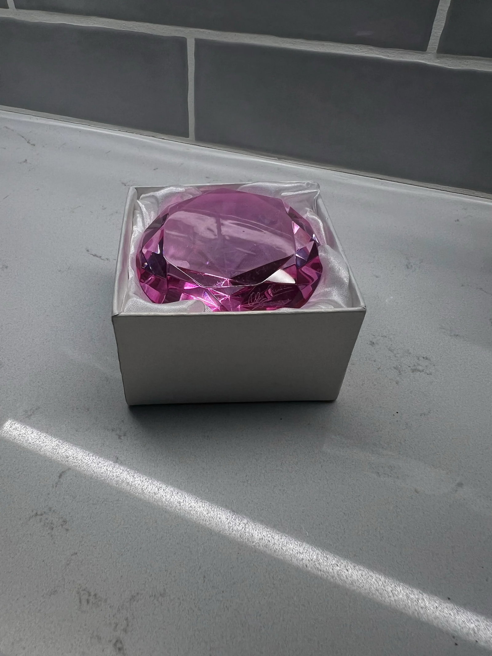 Oleg Cassini Pink Diamond Crystal Paperweight - 4