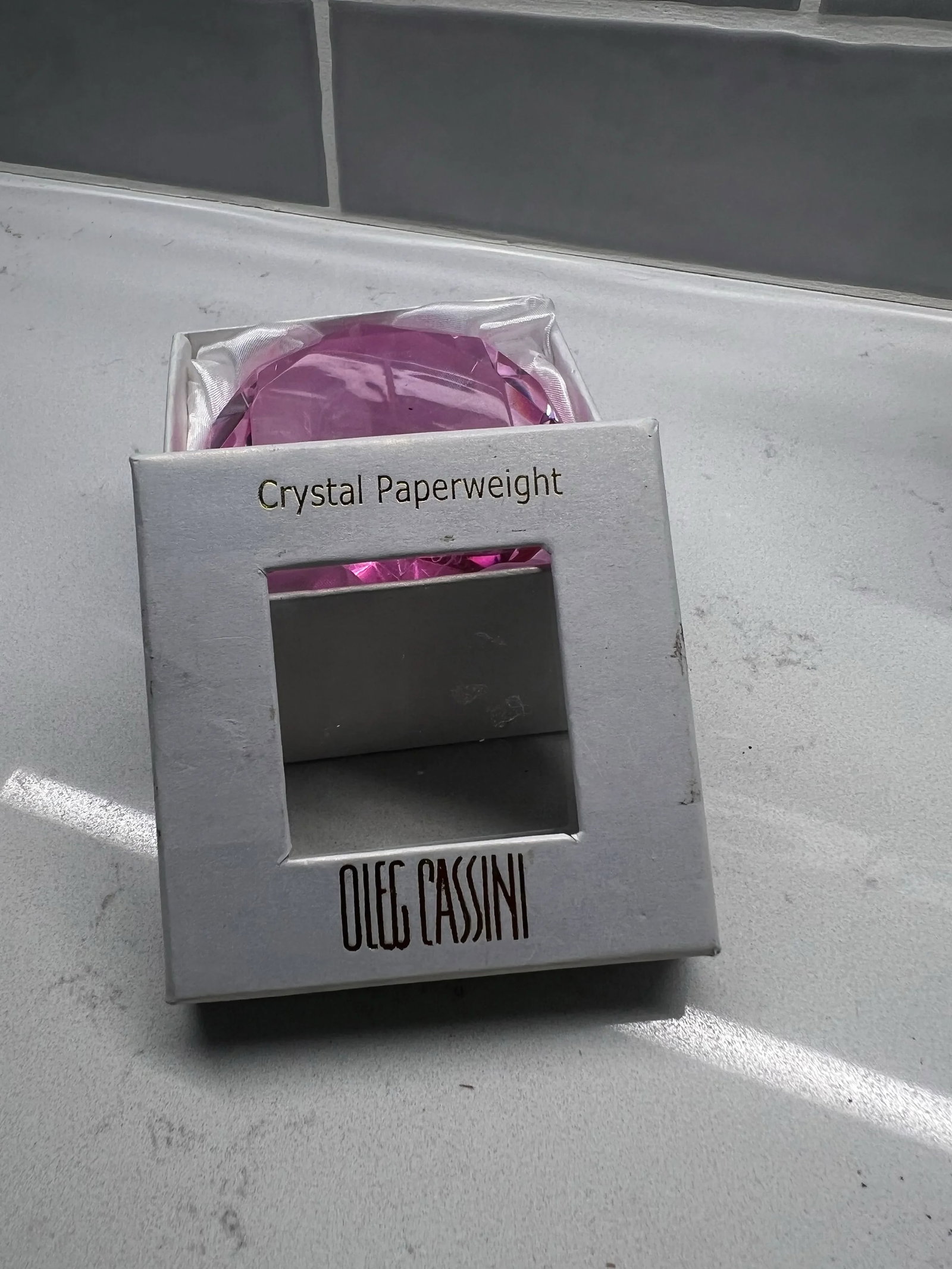 Oleg Cassini Pink Diamond Crystal Paperweight - 7