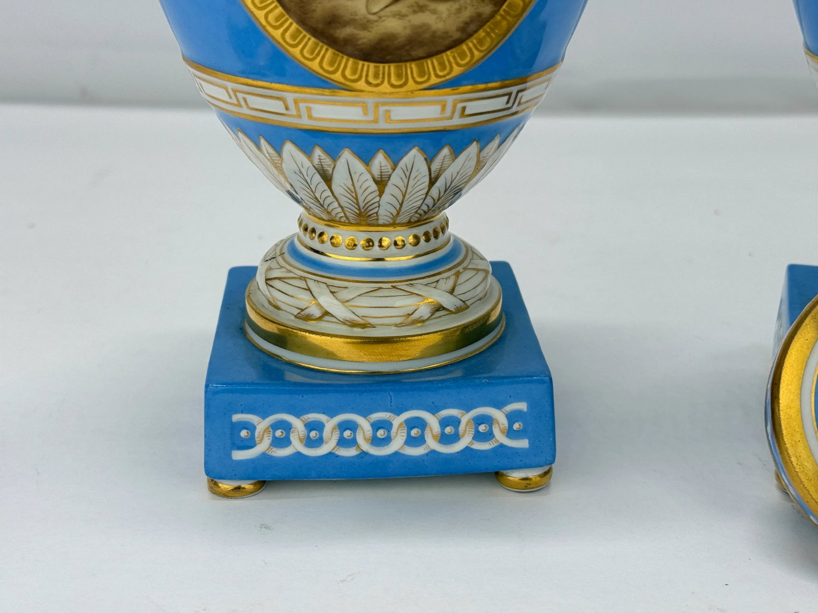 19th C. Kpm Porcelain Celestial Blue Ground & Grisaille Window Urns - Pair - 9