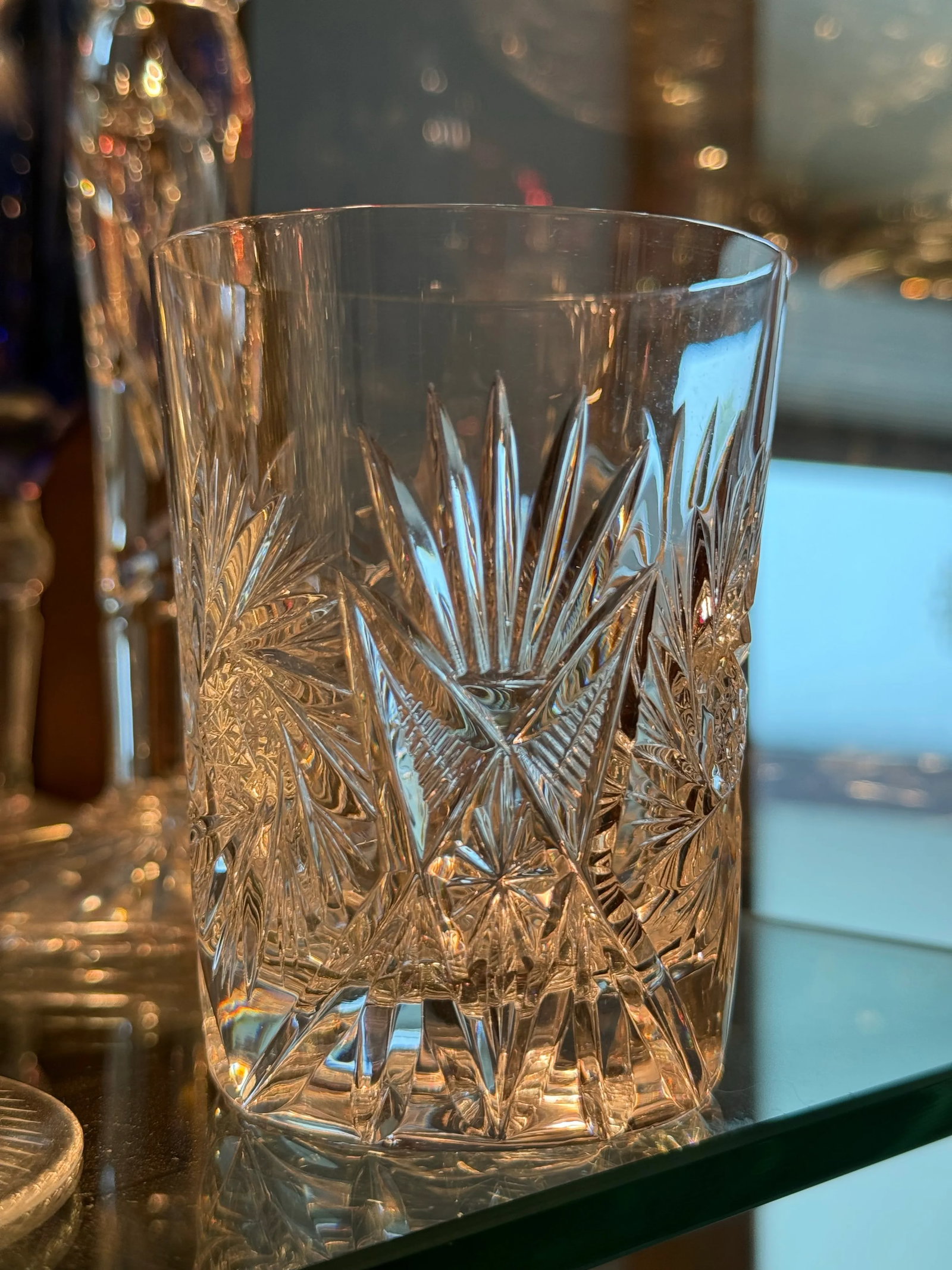 Antique Crystal Low Ball Glass Barware Jd Bergen Golf Pattern - 2