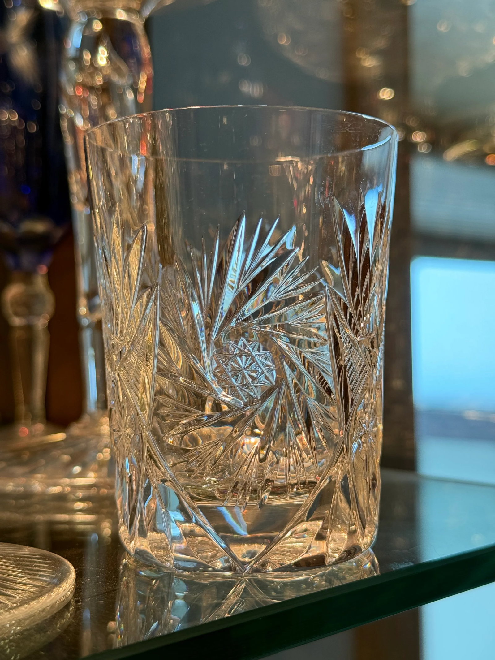 Antique Crystal Low Ball Glass Barware Jd Bergen Golf Pattern - 3