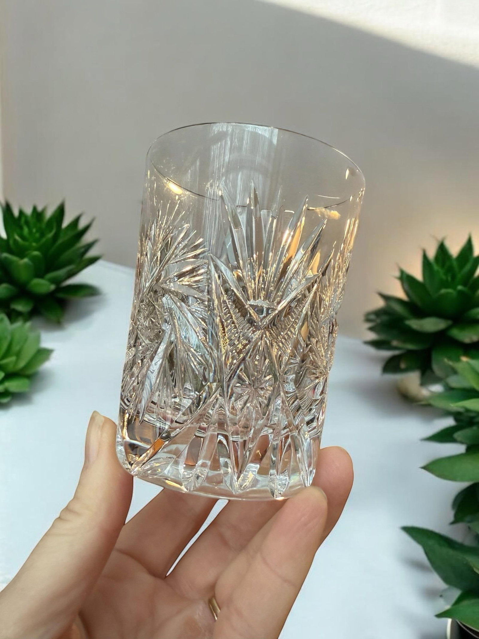 Antique Crystal Low Ball Glass Barware Jd Bergen Golf Pattern - 7