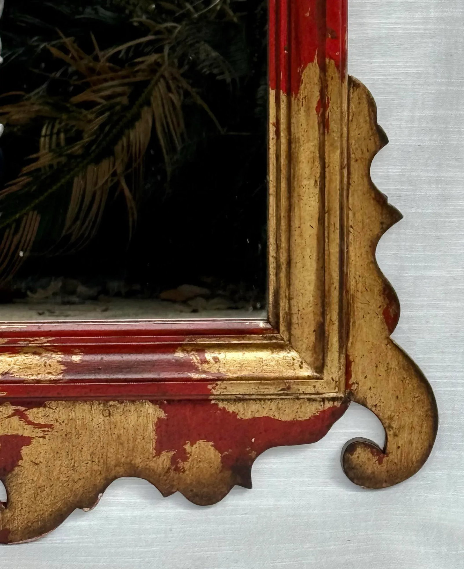 Vintage Regency Style Red Parcel Gilt Chippendale Wall Mirror Inspired by Tony Duquette and LaBarge - 3