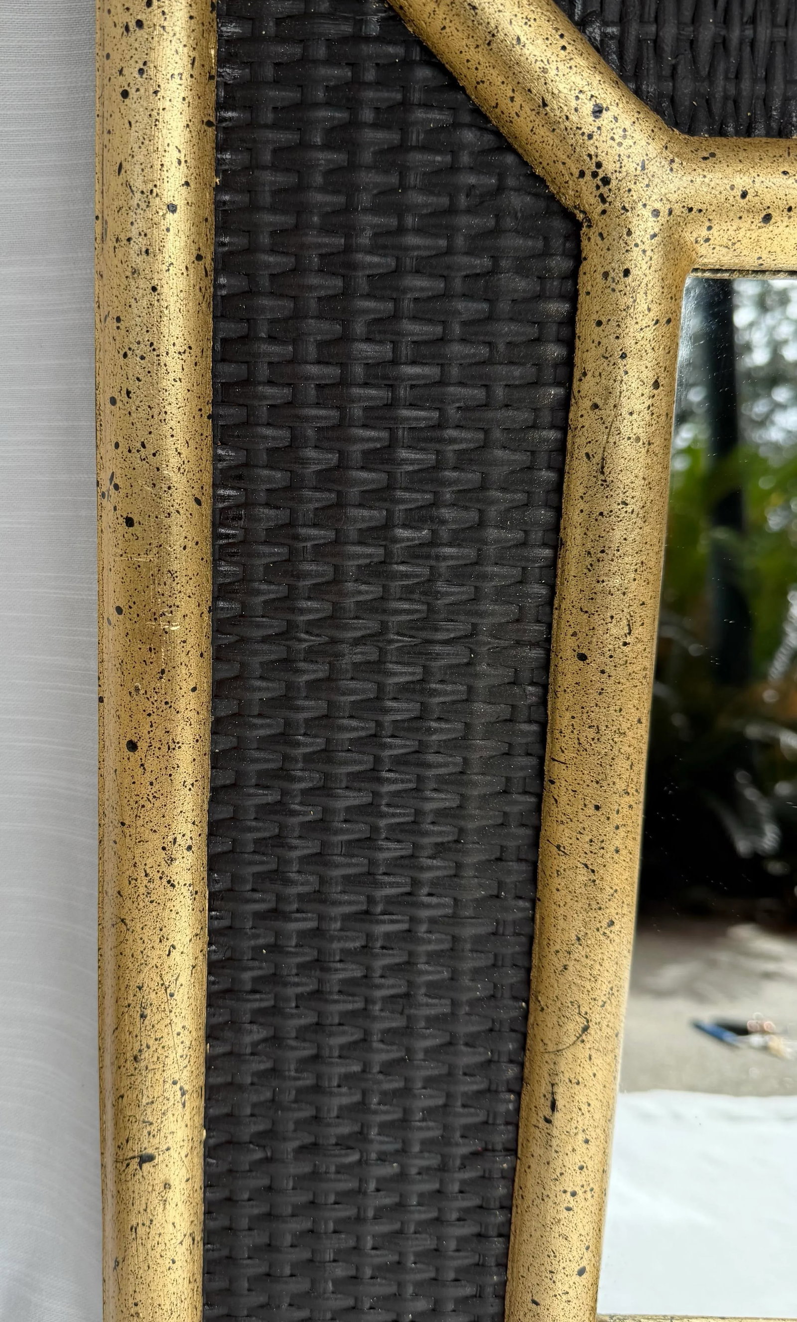 Vintage Mid-Century Customized Black Hand Gilt Wicker and Rattan Wall Mirror in the Style of Karl Sp - 6