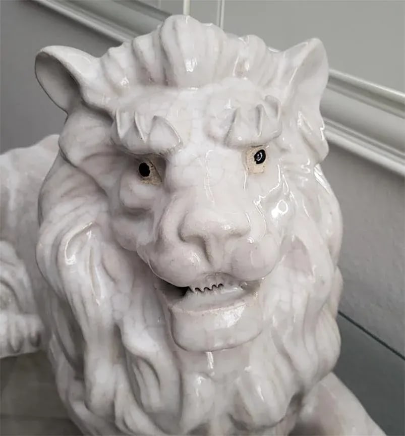 Large Pair of Recumbent Glazed Ceramic Lions - Statement Pieces - 6