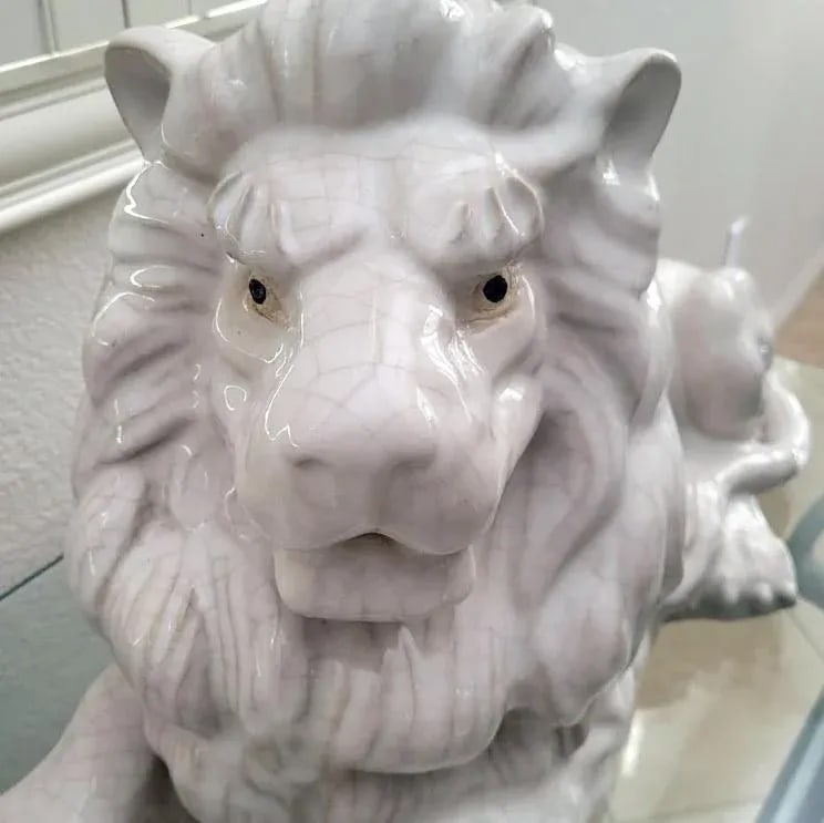 Large Pair of Recumbent Glazed Ceramic Lions - Statement Pieces - 7