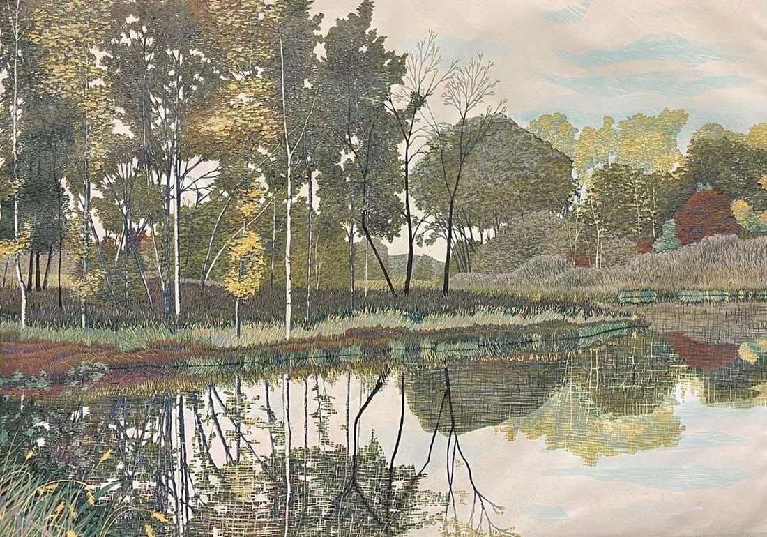 1980s Gordon Mortensen "Autumn Birch" Hand Signed Woodcut Reduction Art Last One - 3