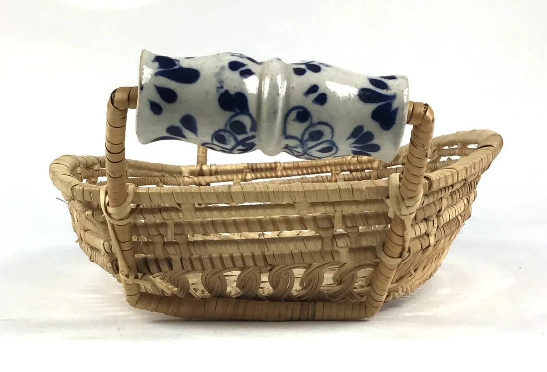 Antique Basket With Delft Ceramic Handles - 10