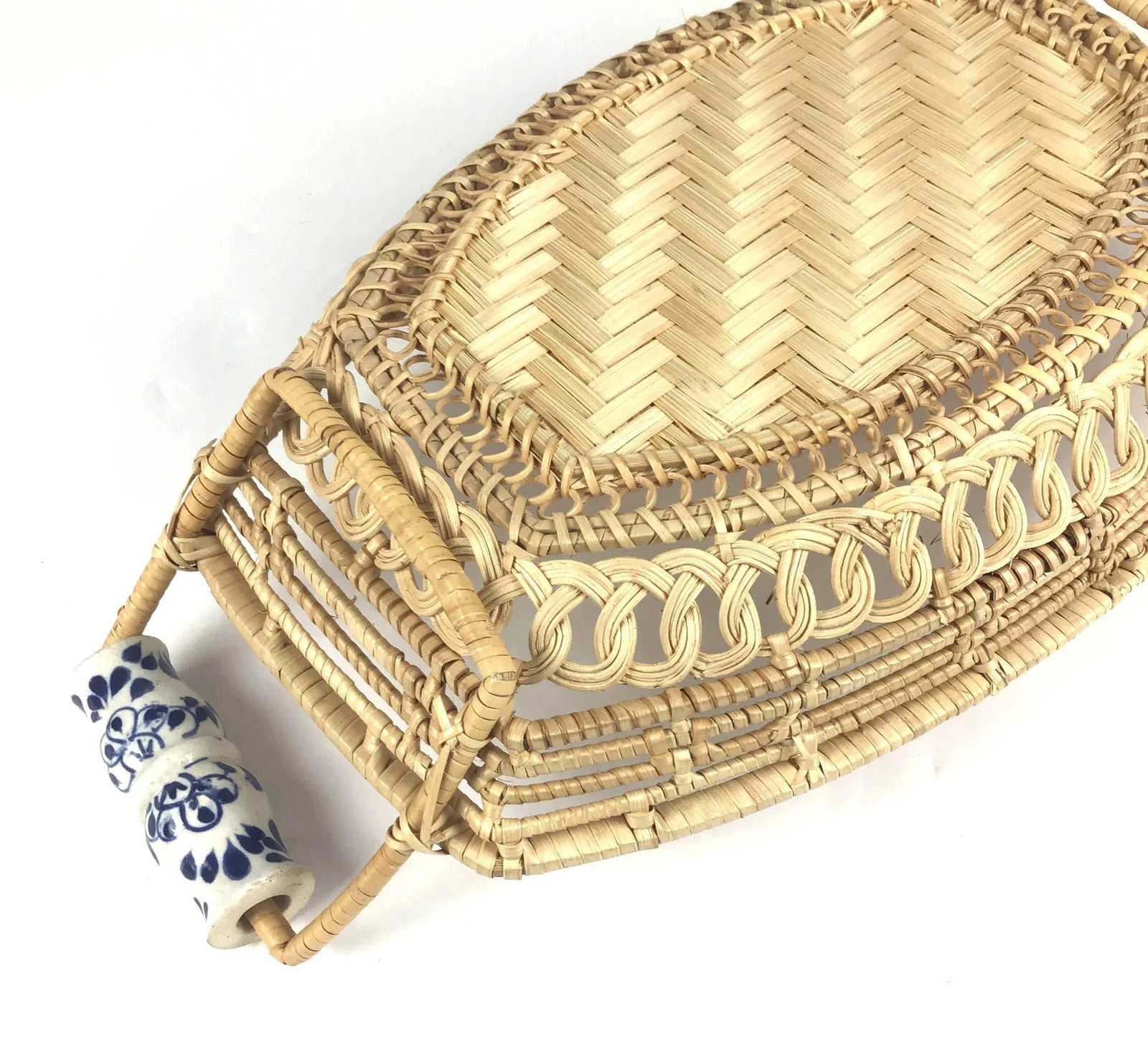 Antique Basket With Delft Ceramic Handles - 7