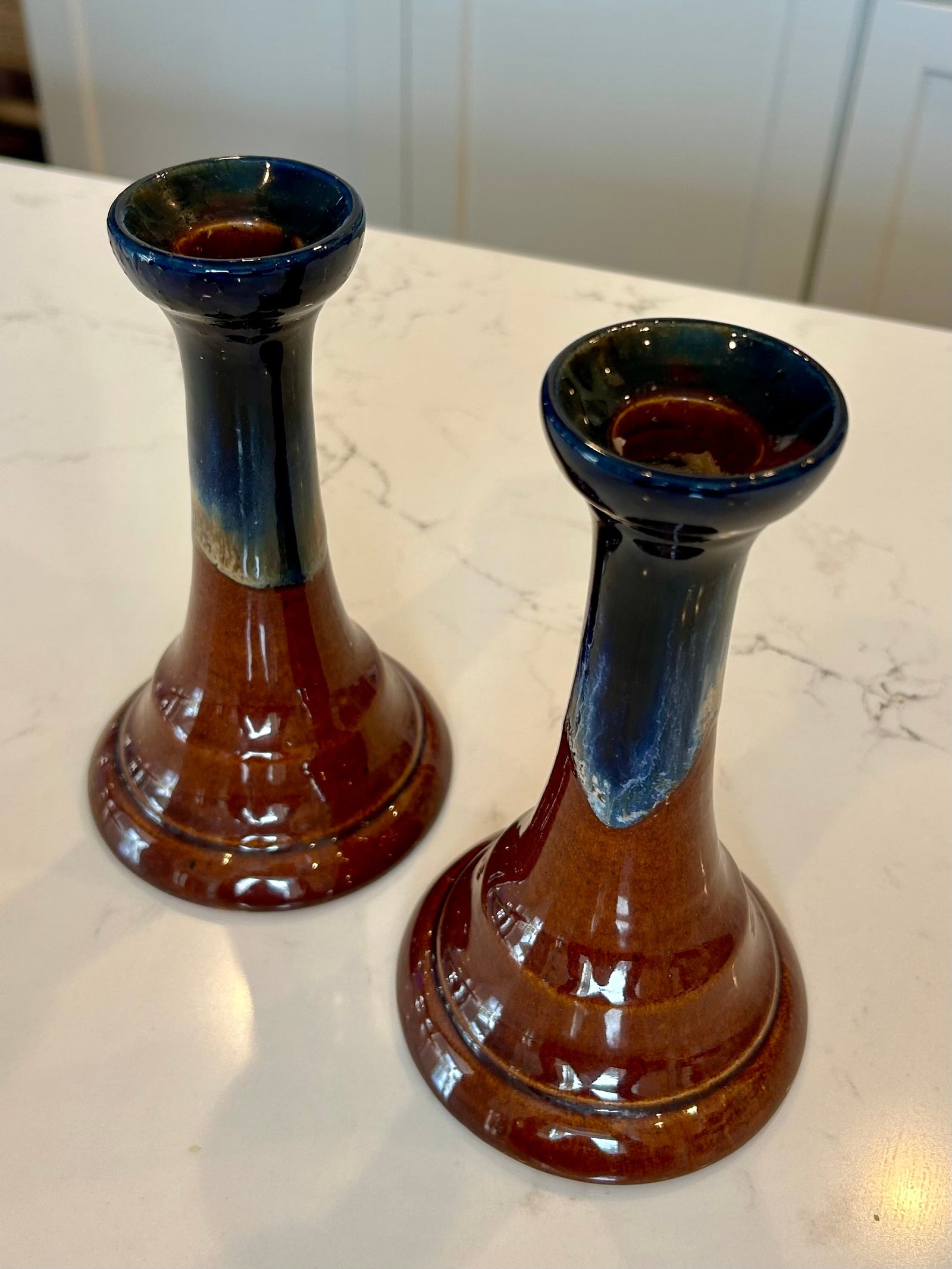 Mid Century Ceramic Drip Glazed Candle Holder, a Pair - 4