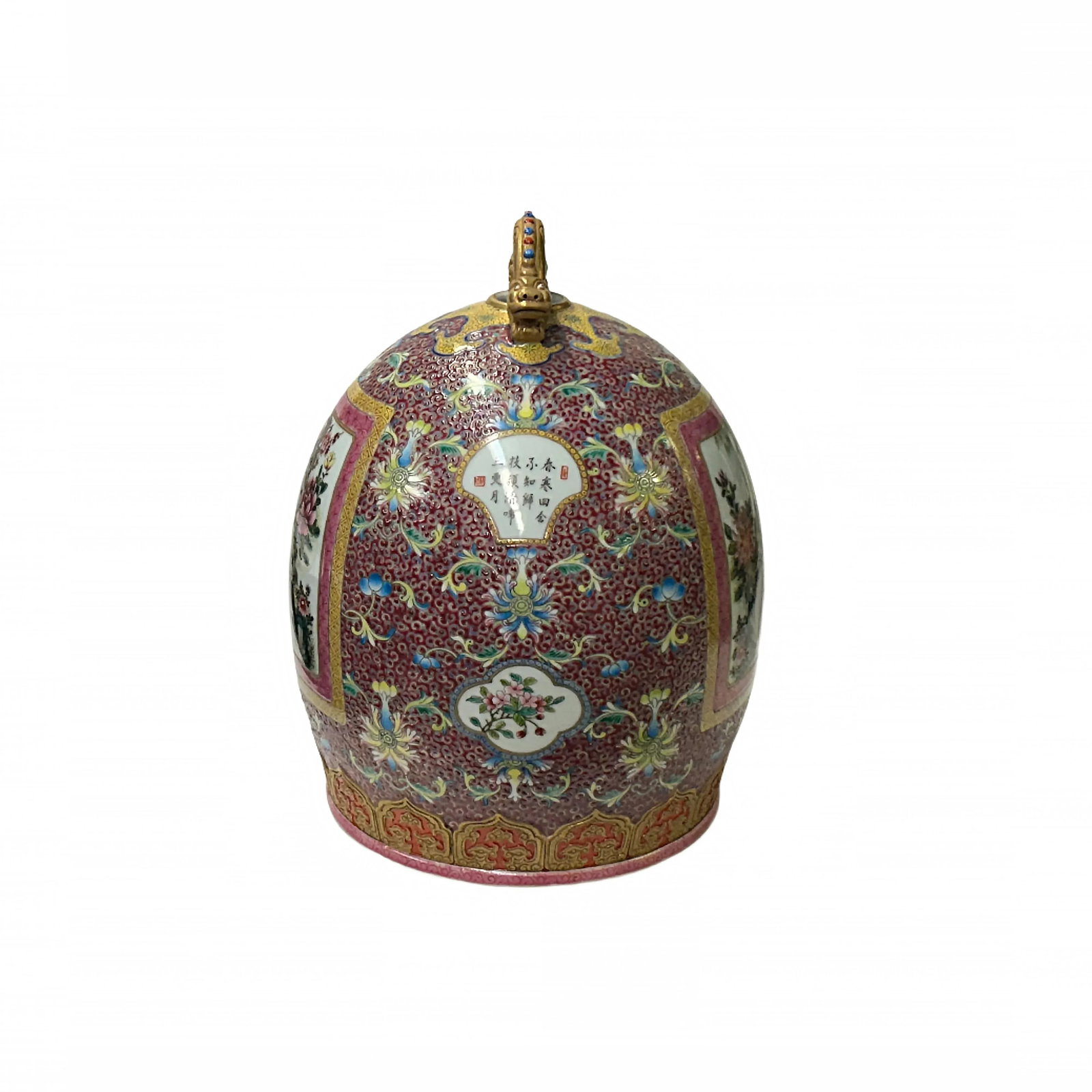 Chinese Pink Red Famille Rose Paint Oval Bell Shape Porcelain Display Vessel - 3