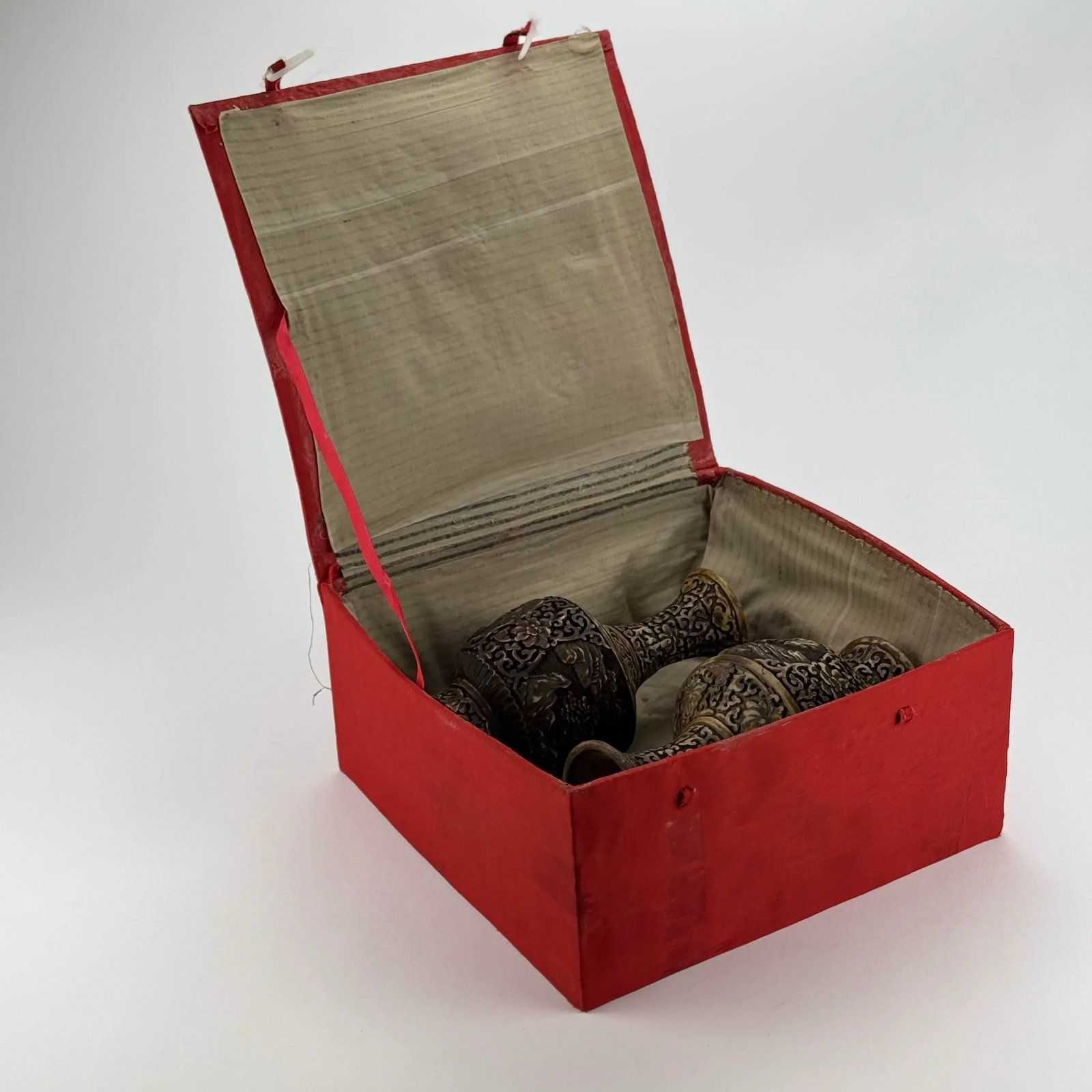 Intricately Hand Carved Resin or Bone Pair of Vases - 11