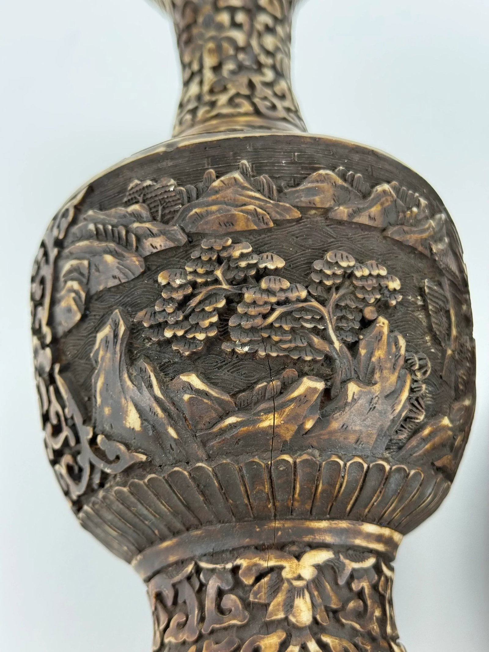 Intricately Hand Carved Resin or Bone Pair of Vases - 4