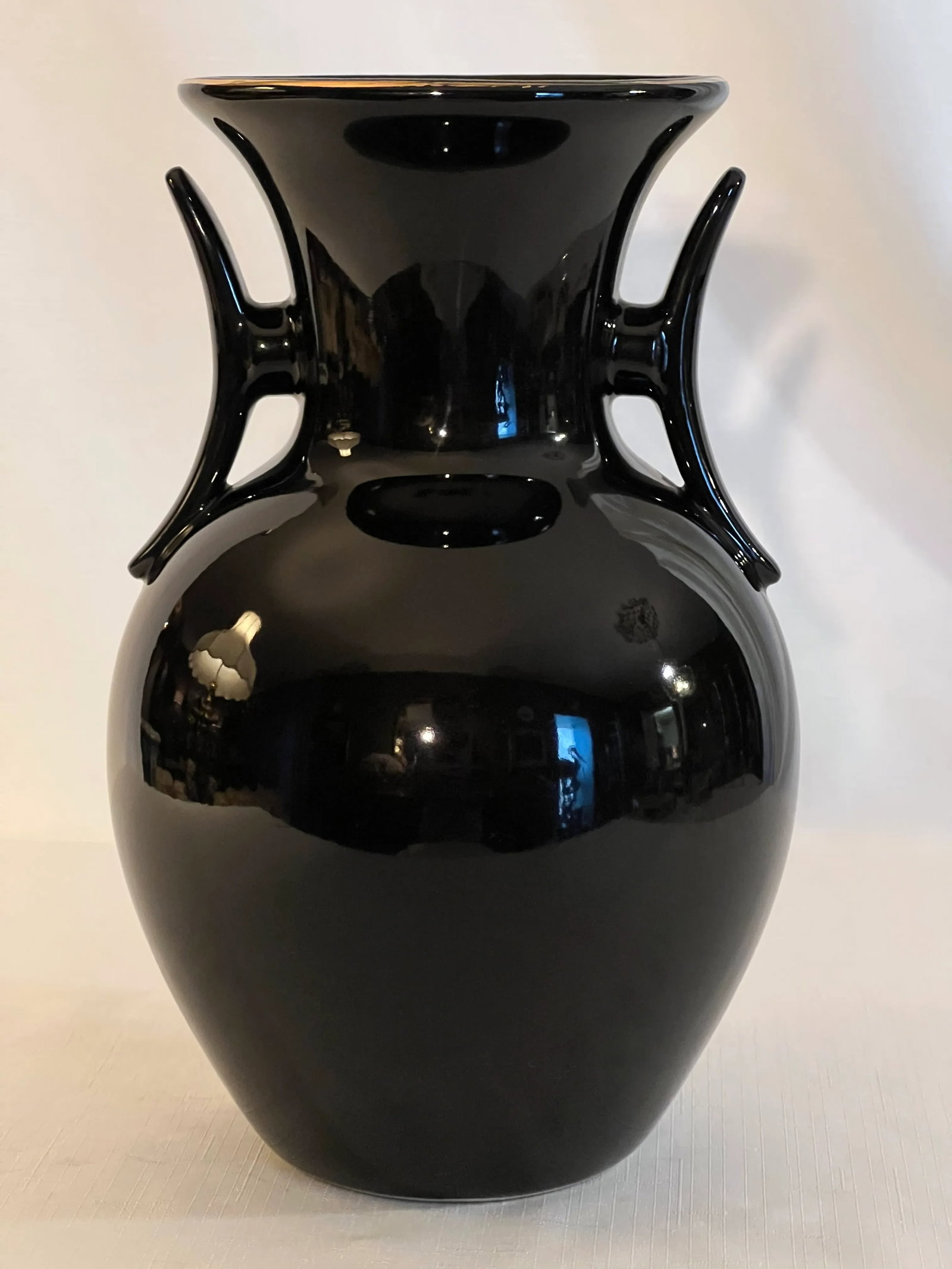 Vintage Chinouserie Black Porcelain Vase With Peacocks - 7