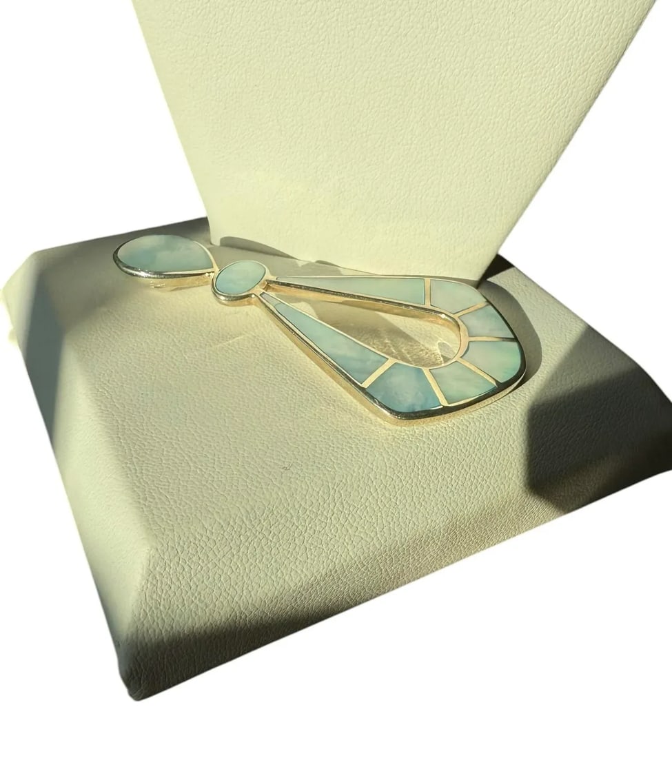 1980s Sterling Silver Mother of Pearl Pendant - 7