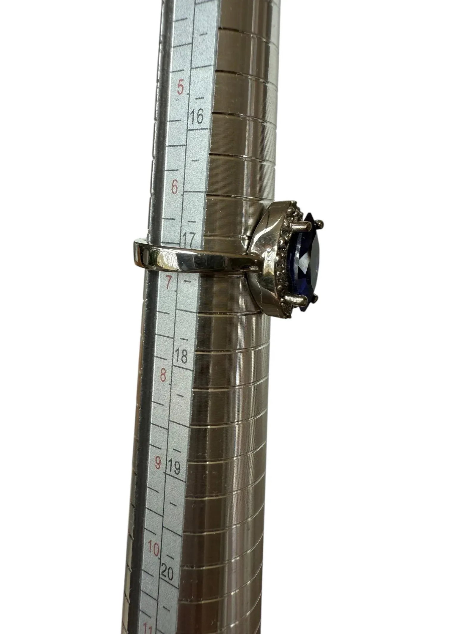 Tanzanite Marquis Cut Sterling Silver Cocktail Ring Cz Accents, Size 6.75 - 9