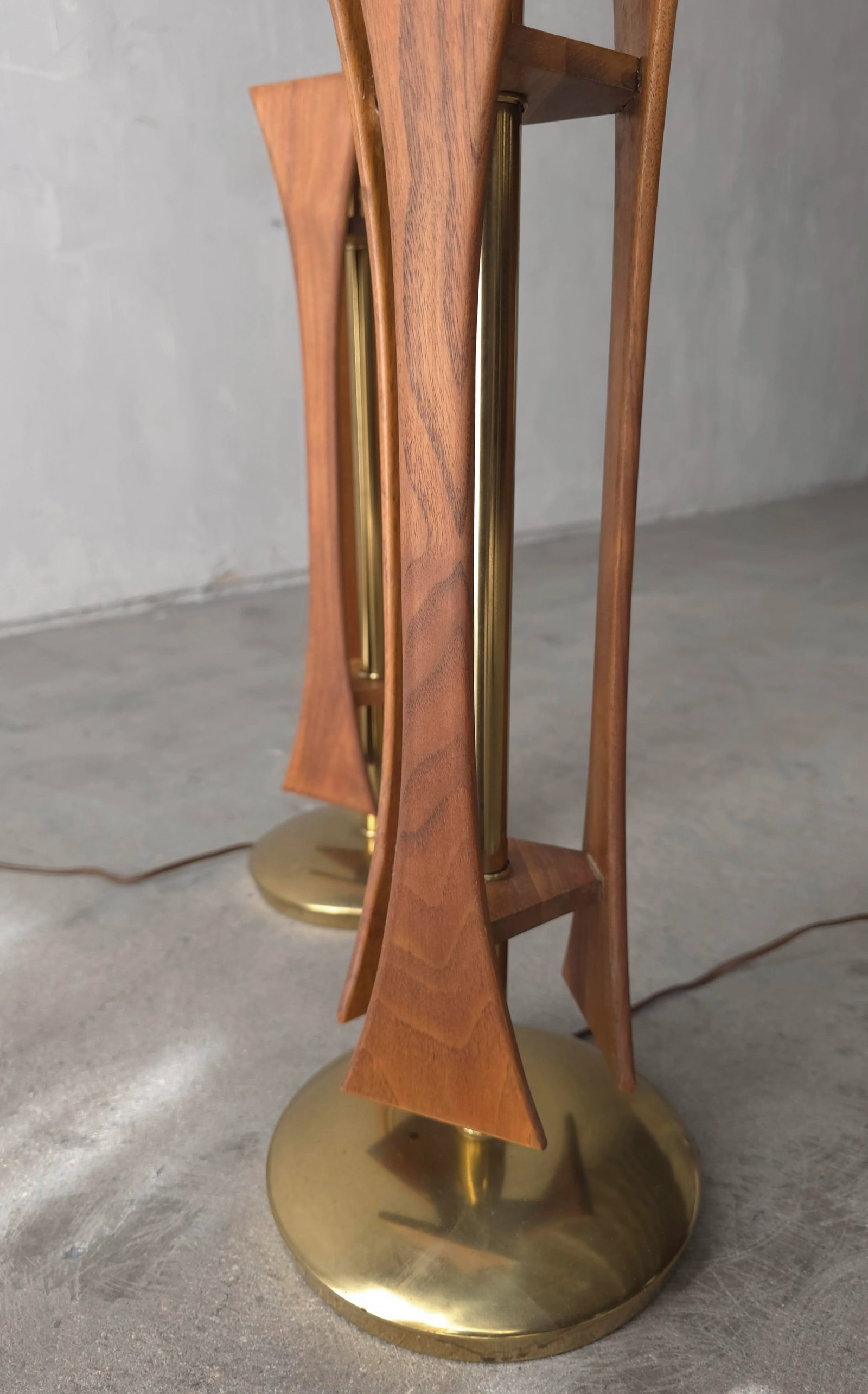 Pair of Mid Century Walnut and Brass Table Lamps - 5