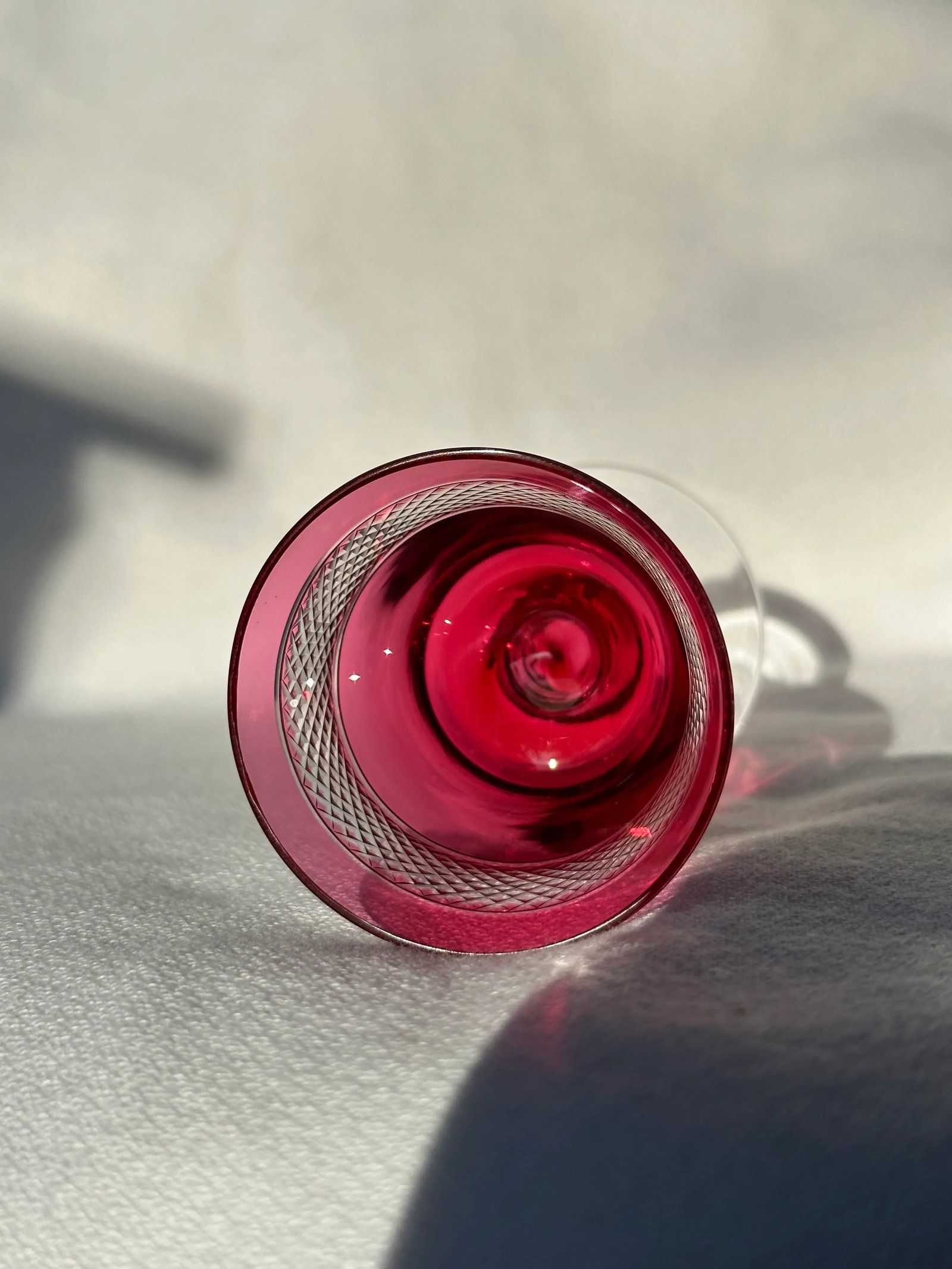 Antique Cranberry Cut to Clear Crystal Wine Glass - 7