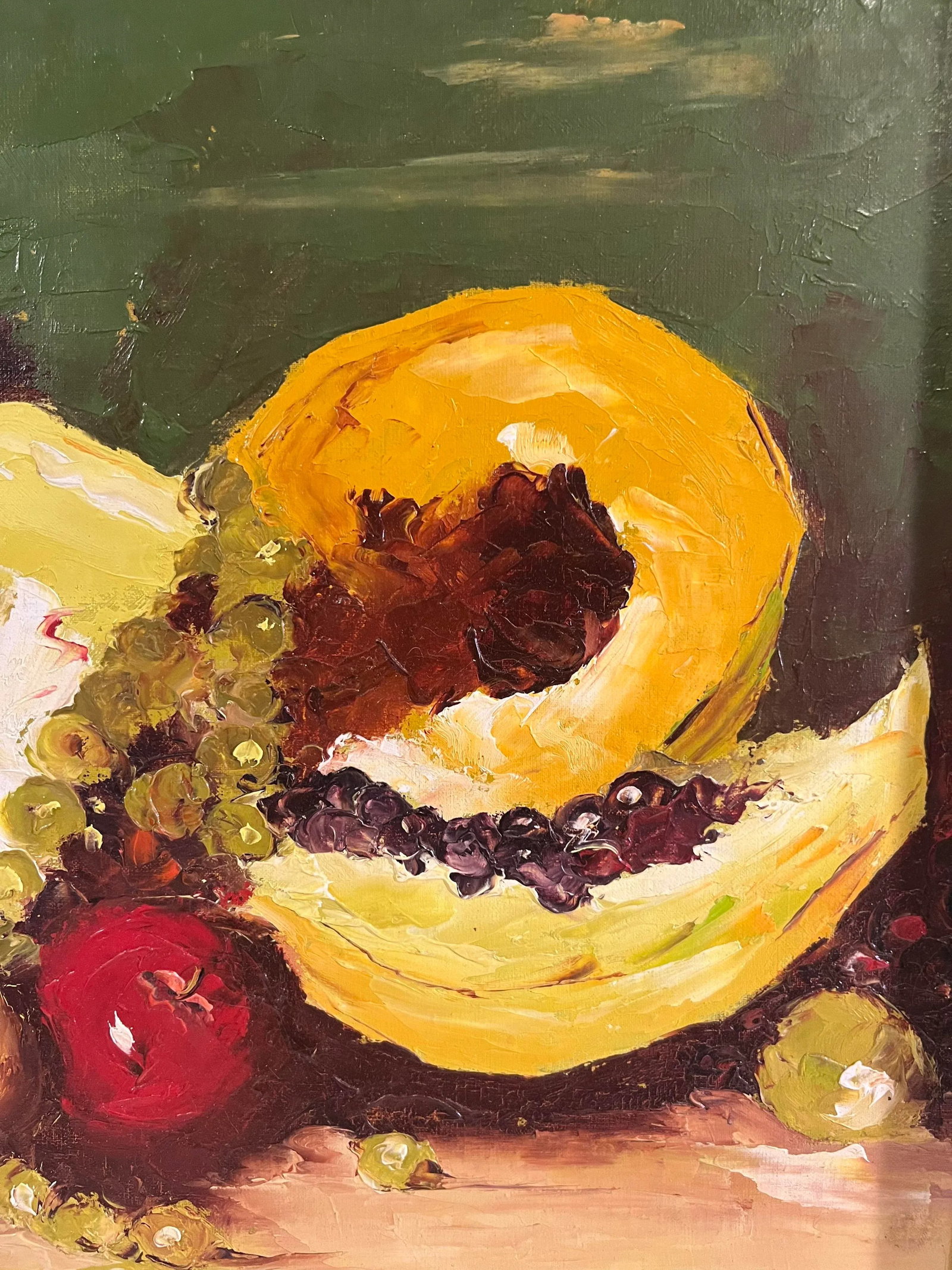 Vintage Mid-Century Outsider Art Framed Still Life Painting of Sliced Fruit Artist Signed - 3