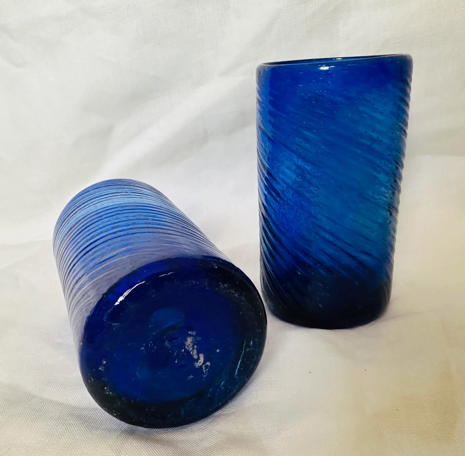 Cobalt Blue Mexican Blown Glass Tumblers-a Pair - 2
