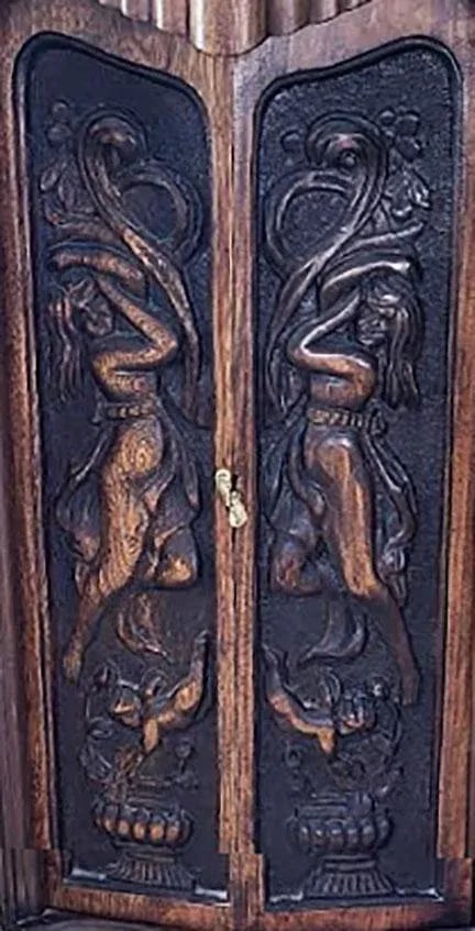 Art Deco Figural Cabinet - Sliding Doors Two Shelves - 2